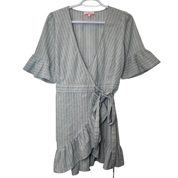 Re:named grey white striped wrap mini dress size S - Picture 3 of 11